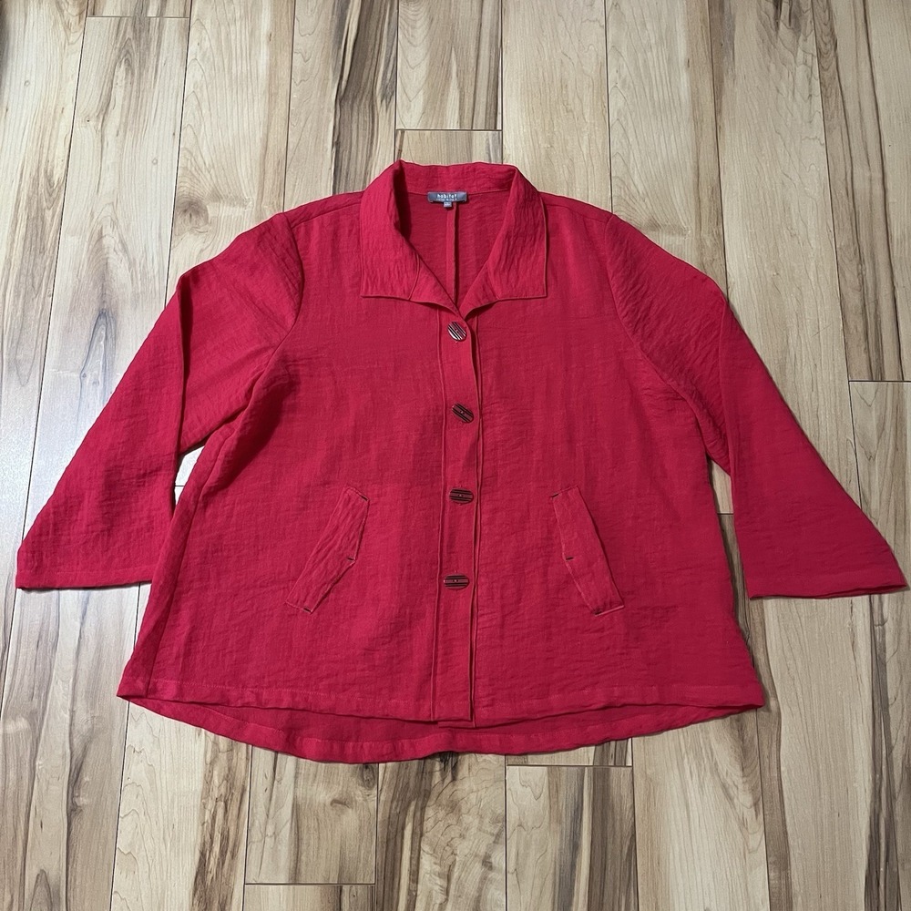 Habitat Textured Blouse Button Front Pink Artsy Lagenlook Sz L Pockets Relaxed